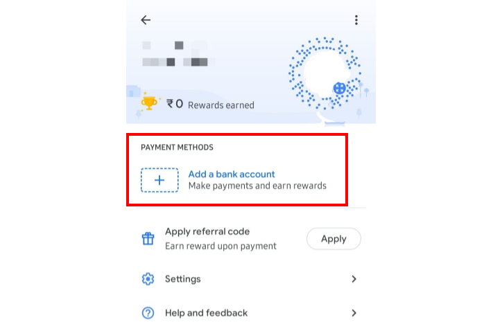 Add bank account Google pay 1