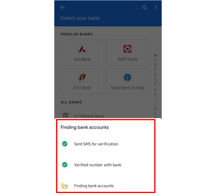 Fetching your bank - Google pay