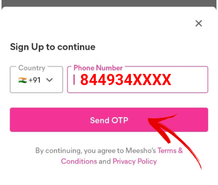 Enter Your number in meesho app