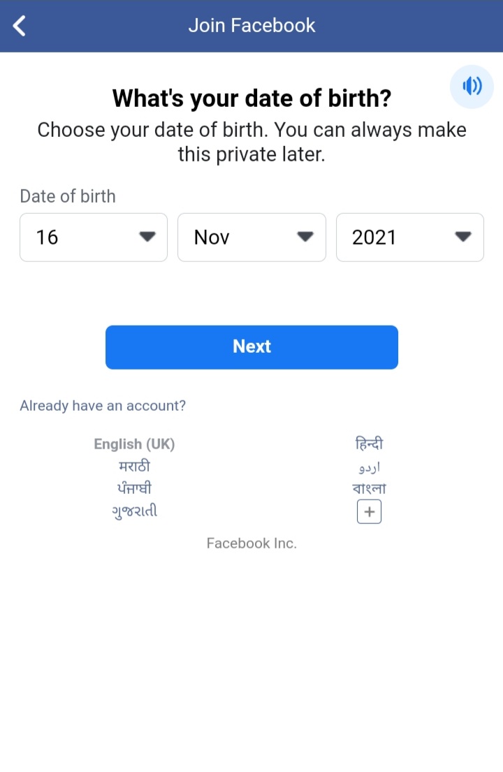 Enter your birth date in facebook