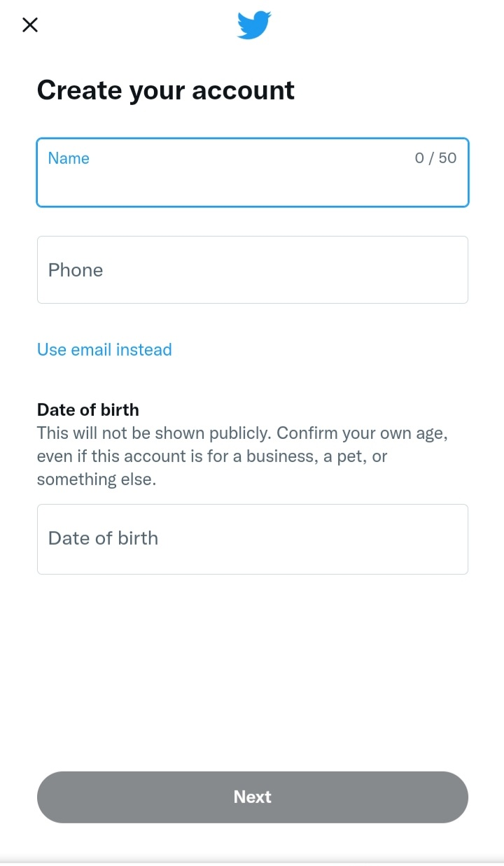 Enter date of birth and phone number