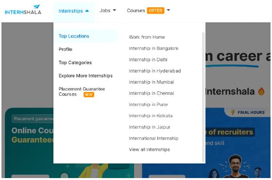 Qualification , Location, Categories Preference ke According Job ya Internship Search